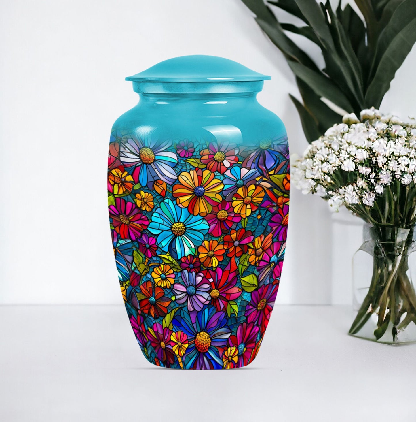 10-inch Classic Flower-Themed Urn for Adult Human Ashes, 