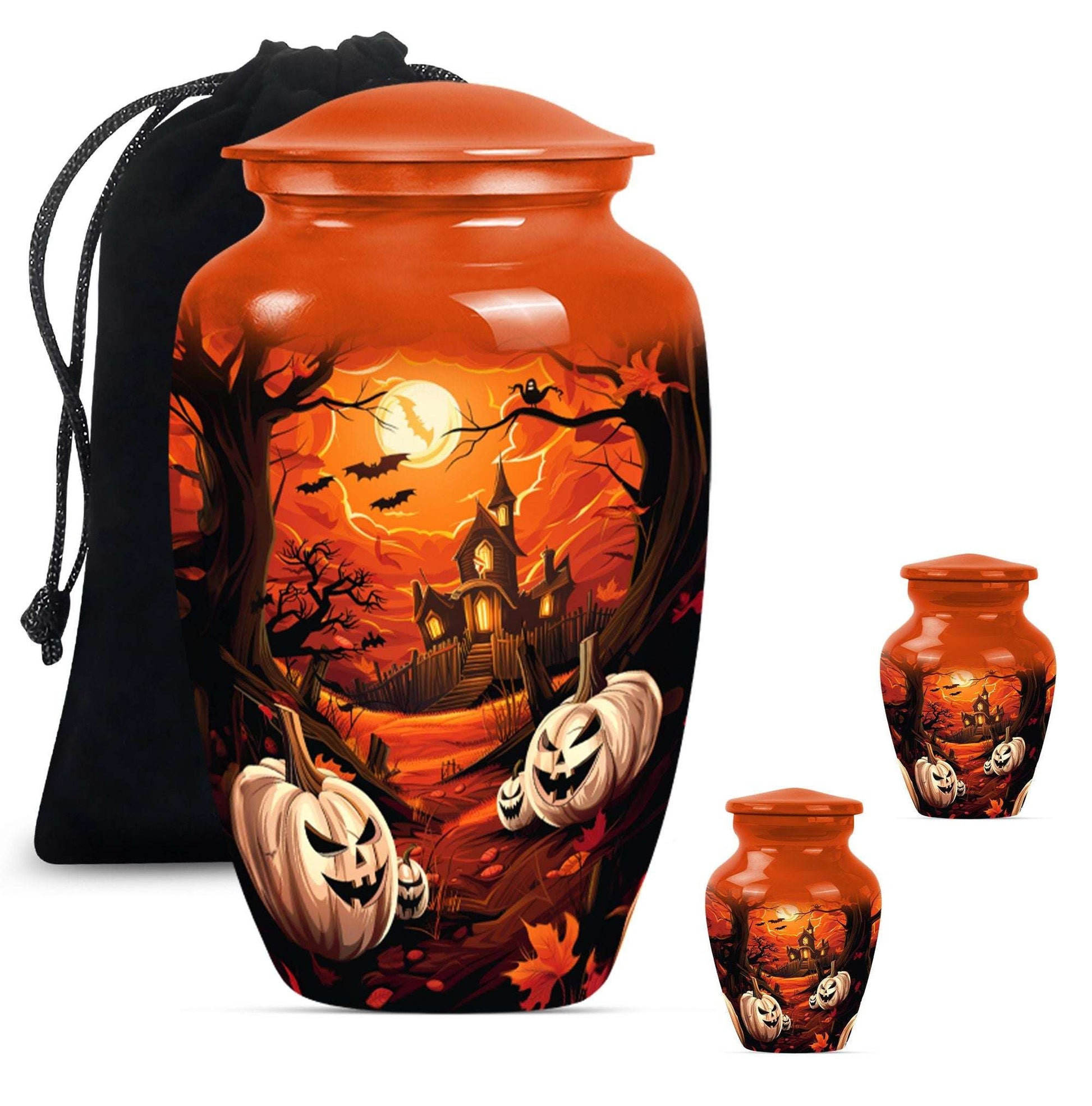 Halloween Theme Large Urn With 2 Keepsake Urn
