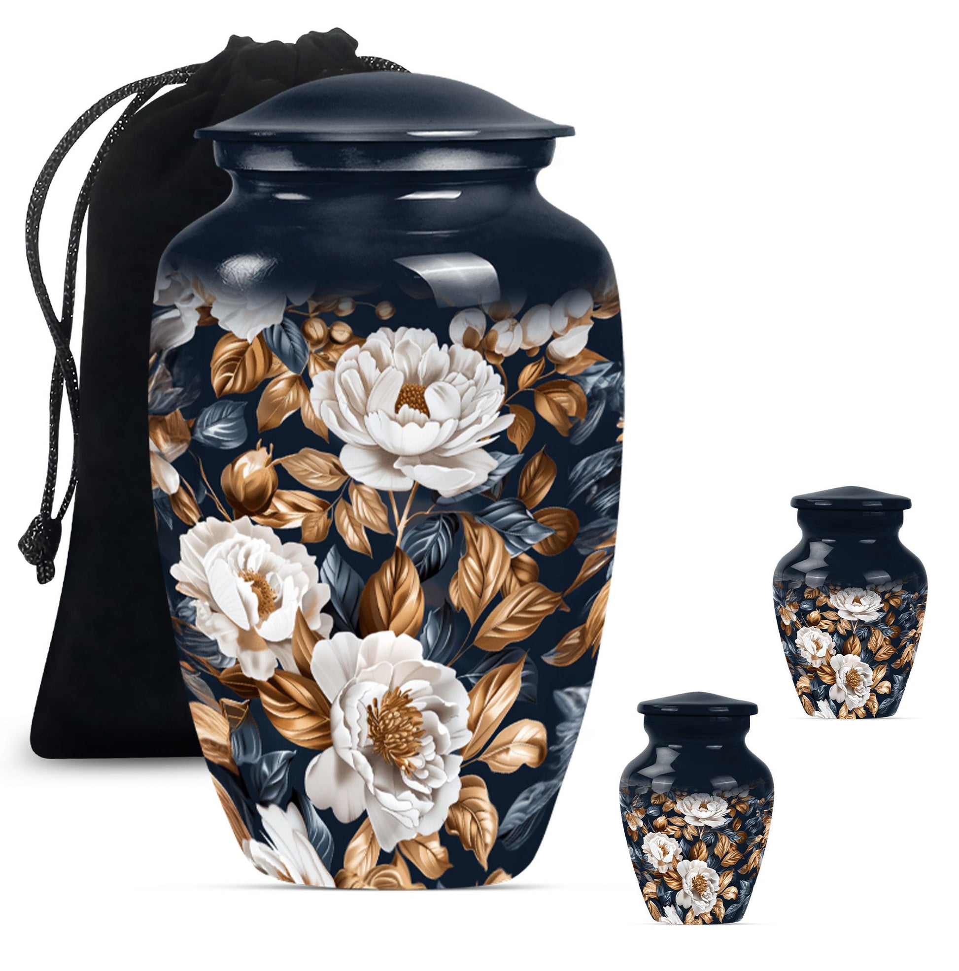 Flowers Theme Large Urn With 2 Keepsake Urn