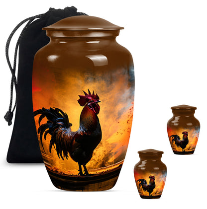 Chicken Theme Large Urn With 2 Keepsake Urn