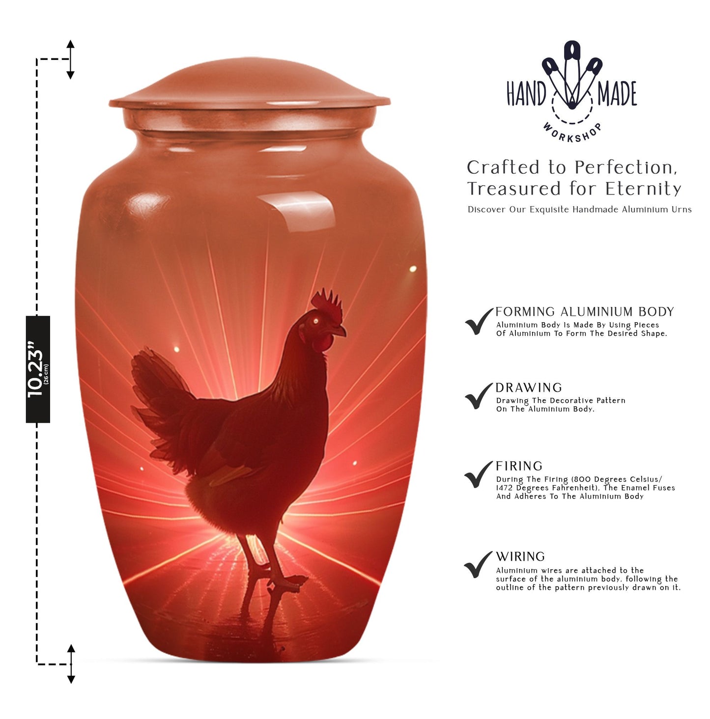  chicken urn with floral theme for cremation ashes,