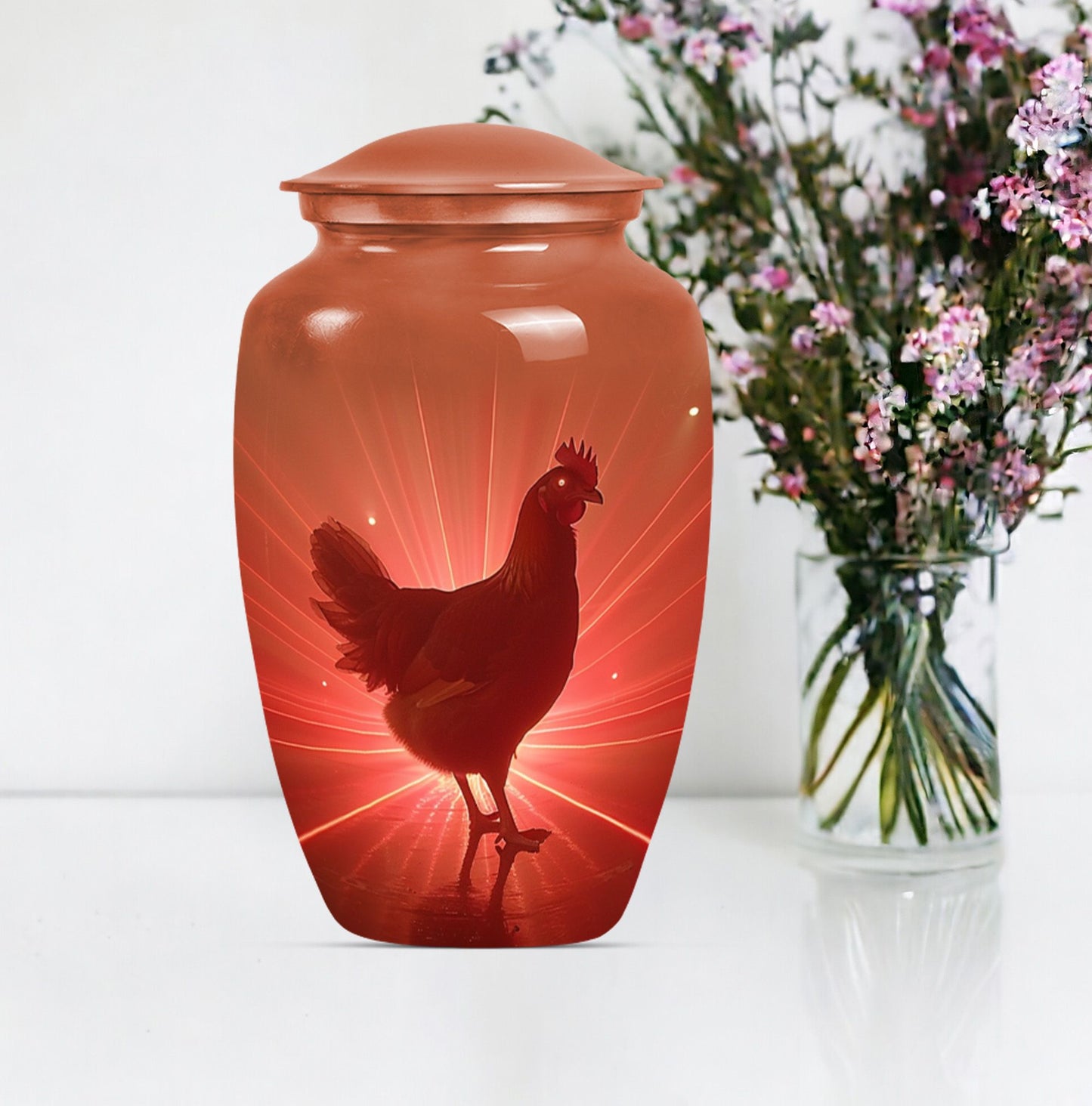  chicken urn with floral theme for cremation ashes,