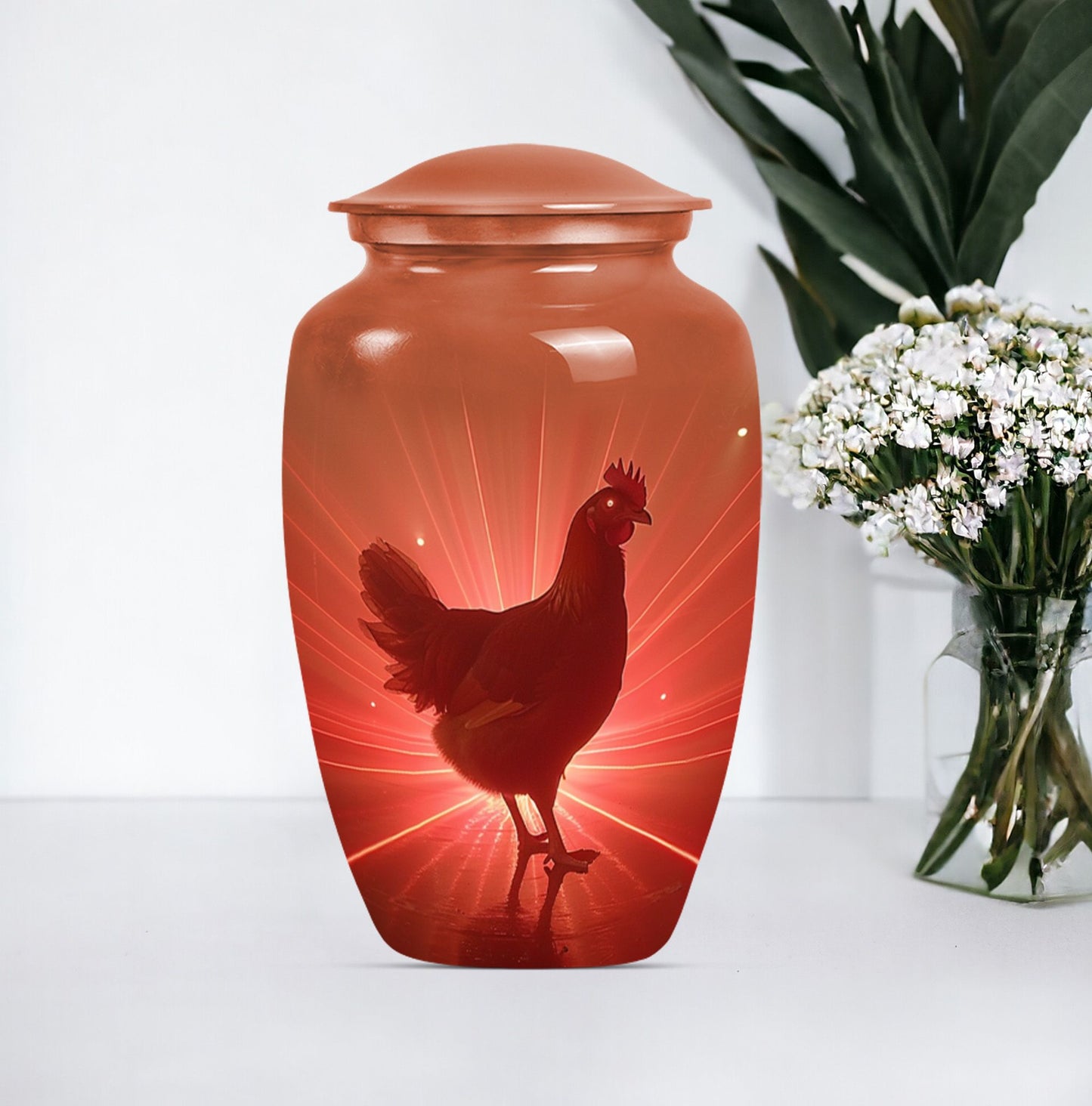  chicken urn with floral theme for cremation ashes,