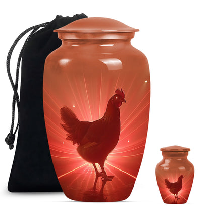 Chicken Theme Large Urn With 1 Keepsake Urn