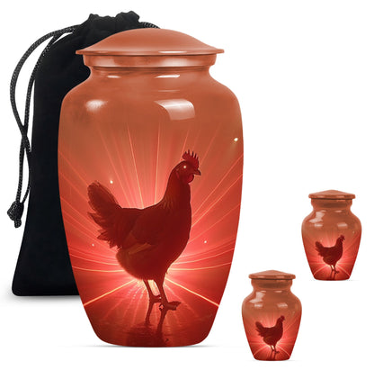 Chicken Theme Large Urn With 2 Keepsake Urn