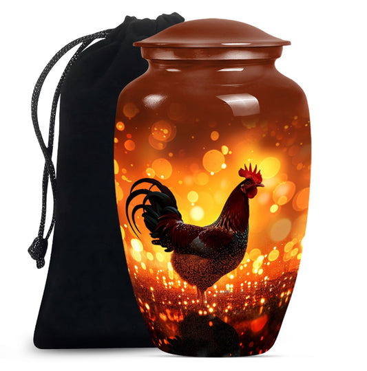10-inch classic chicken memorial urn with floral theme .