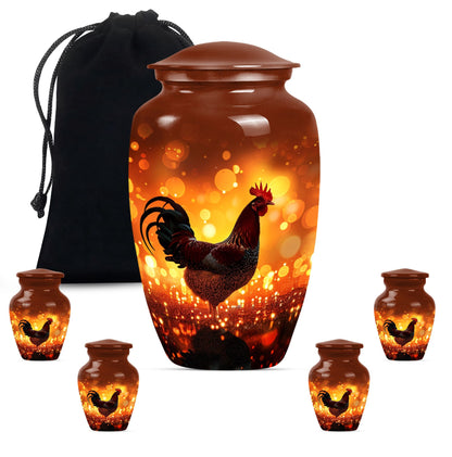 Chicken Theme Large Urn With 4 Keepsake Urn