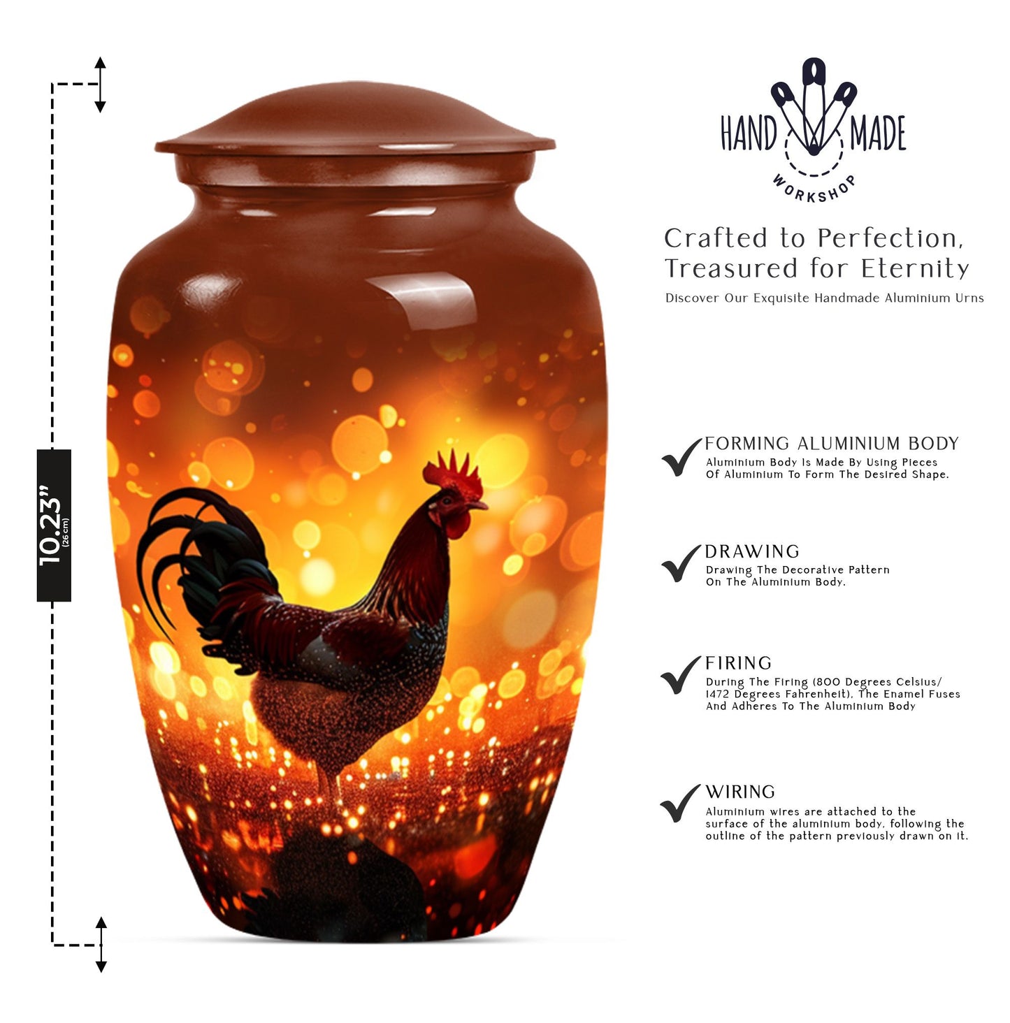 10-inch classic chicken memorial urn with floral theme .