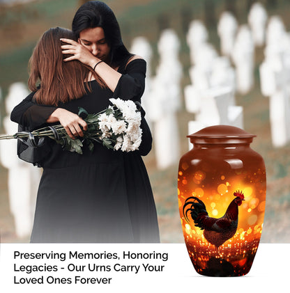 10-inch classic chicken memorial urn with floral theme .