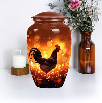 10-inch classic chicken memorial urn with floral theme .
