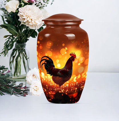 10-inch classic chicken memorial urn with floral theme .