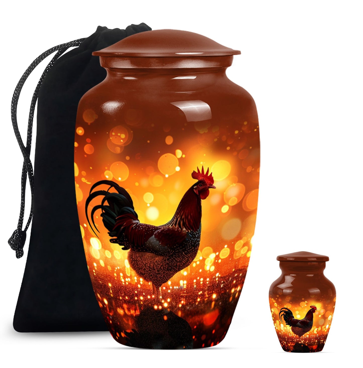 Chicken Theme Large Urn With 1 Keepsake Urn