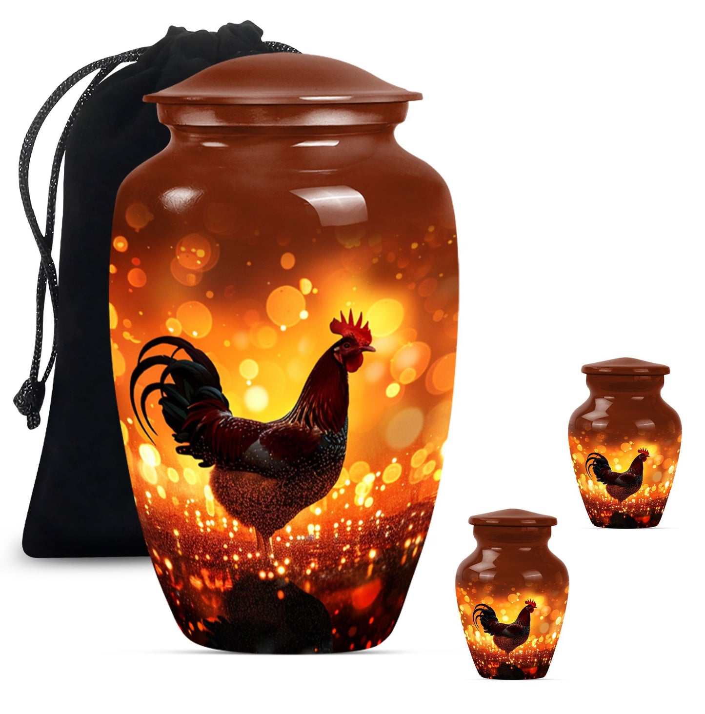 Chicken Theme Large Urn With 2 Keepsake Urn