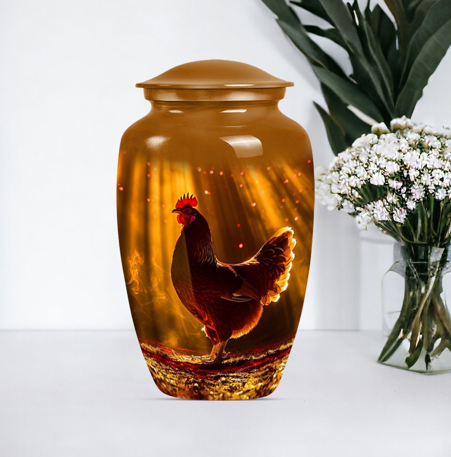 Classic aluminium urn for adult human ash.