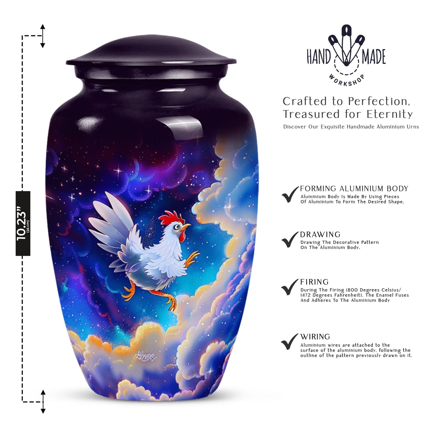 10-inch classic chicken urn for burial ashes.