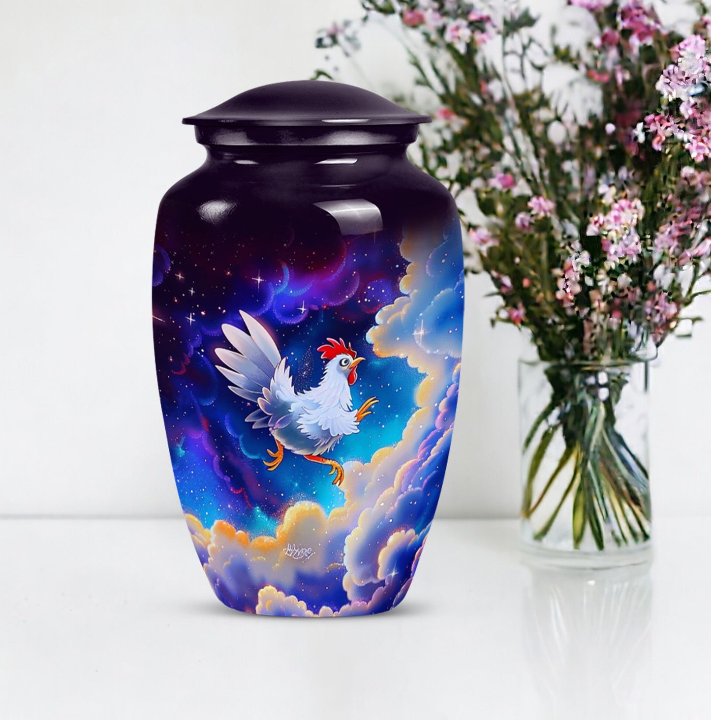 10-inch classic chicken urn for burial ashes.