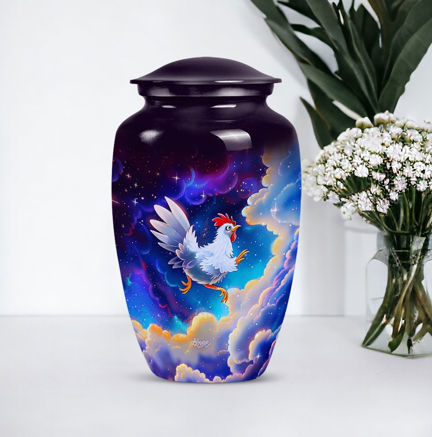 10-inch classic chicken urn for burial ashes.