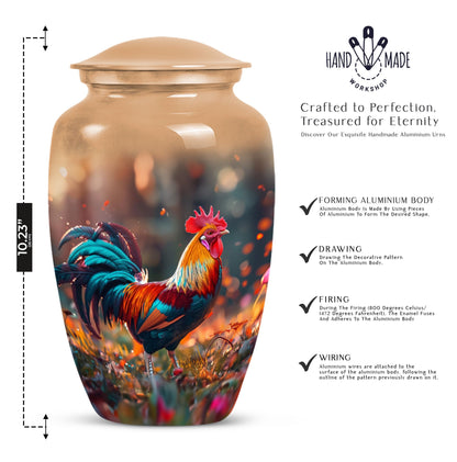 Floral designed classic chicken urn in aluminium to hold cremation ashes