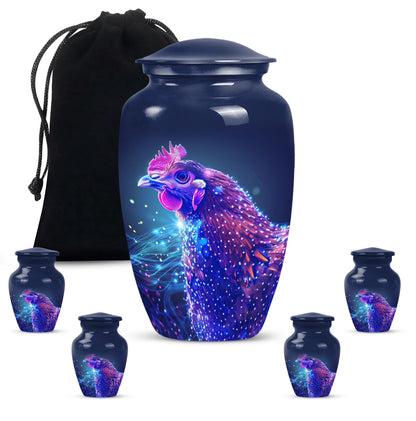 Classic 10-inch Chicken Urn with flower design.