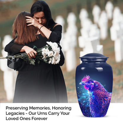 Classic 10-inch Chicken Urn with flower design.
