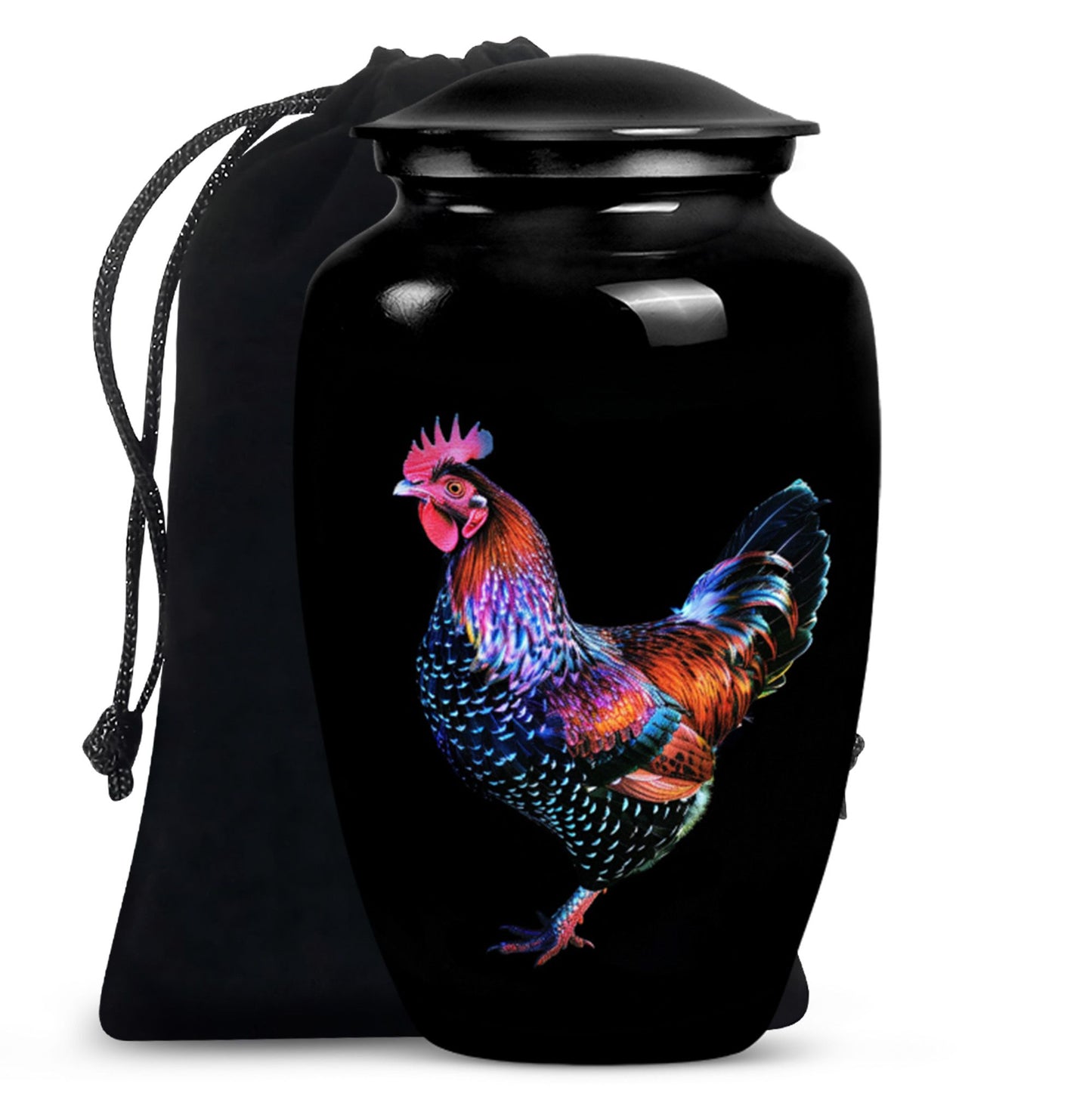 Classic 10-inch chicken-themed memorial urn.