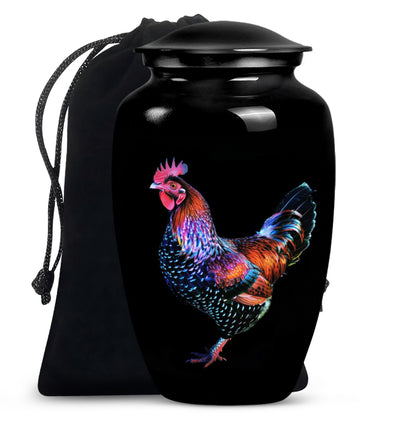 Classic 10-inch chicken-themed memorial urn.