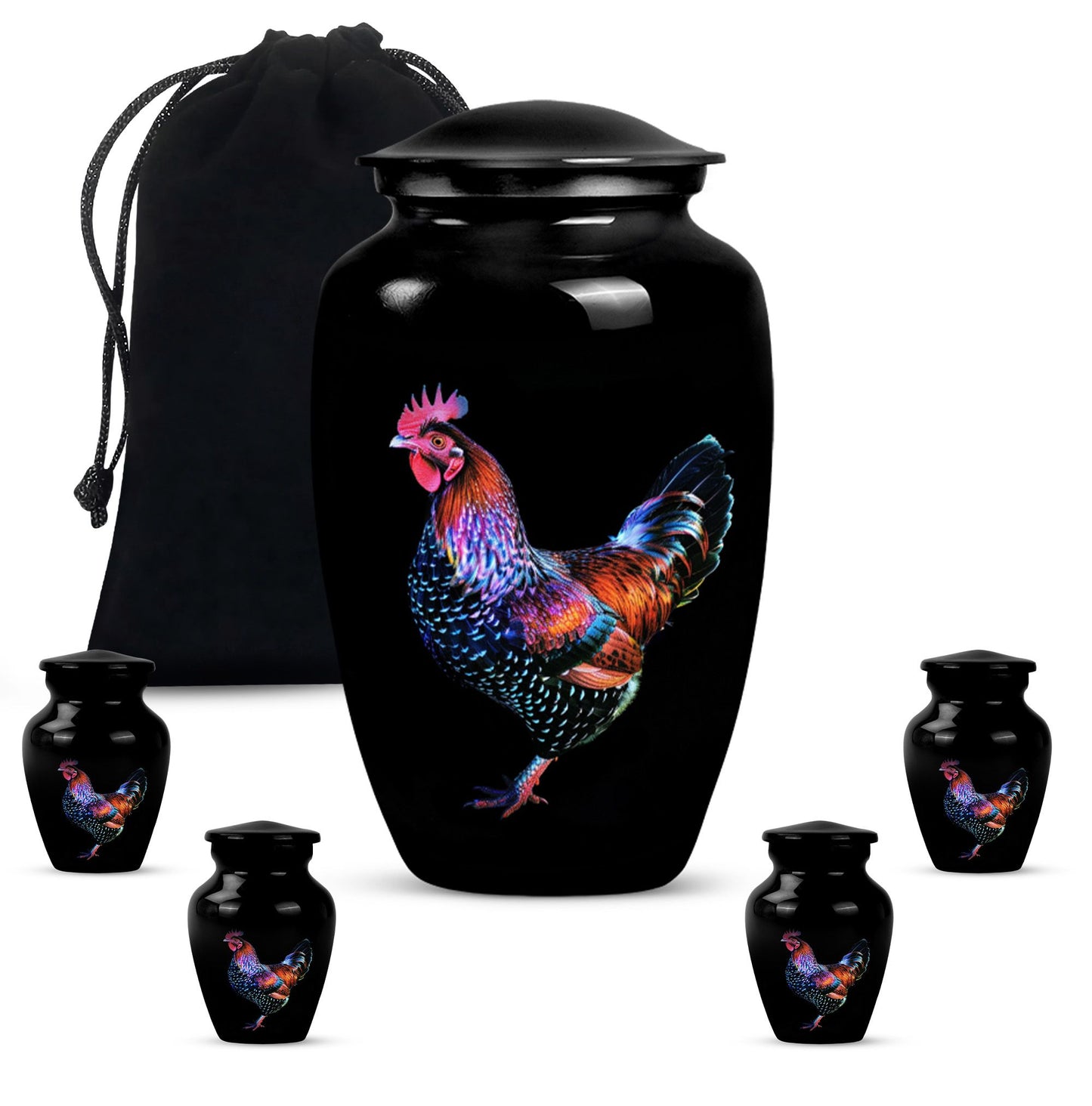 Classic 10-inch chicken-themed memorial urn.
