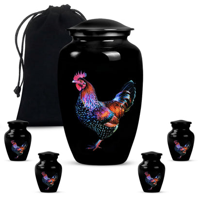 Classic 10-inch chicken-themed memorial urn.