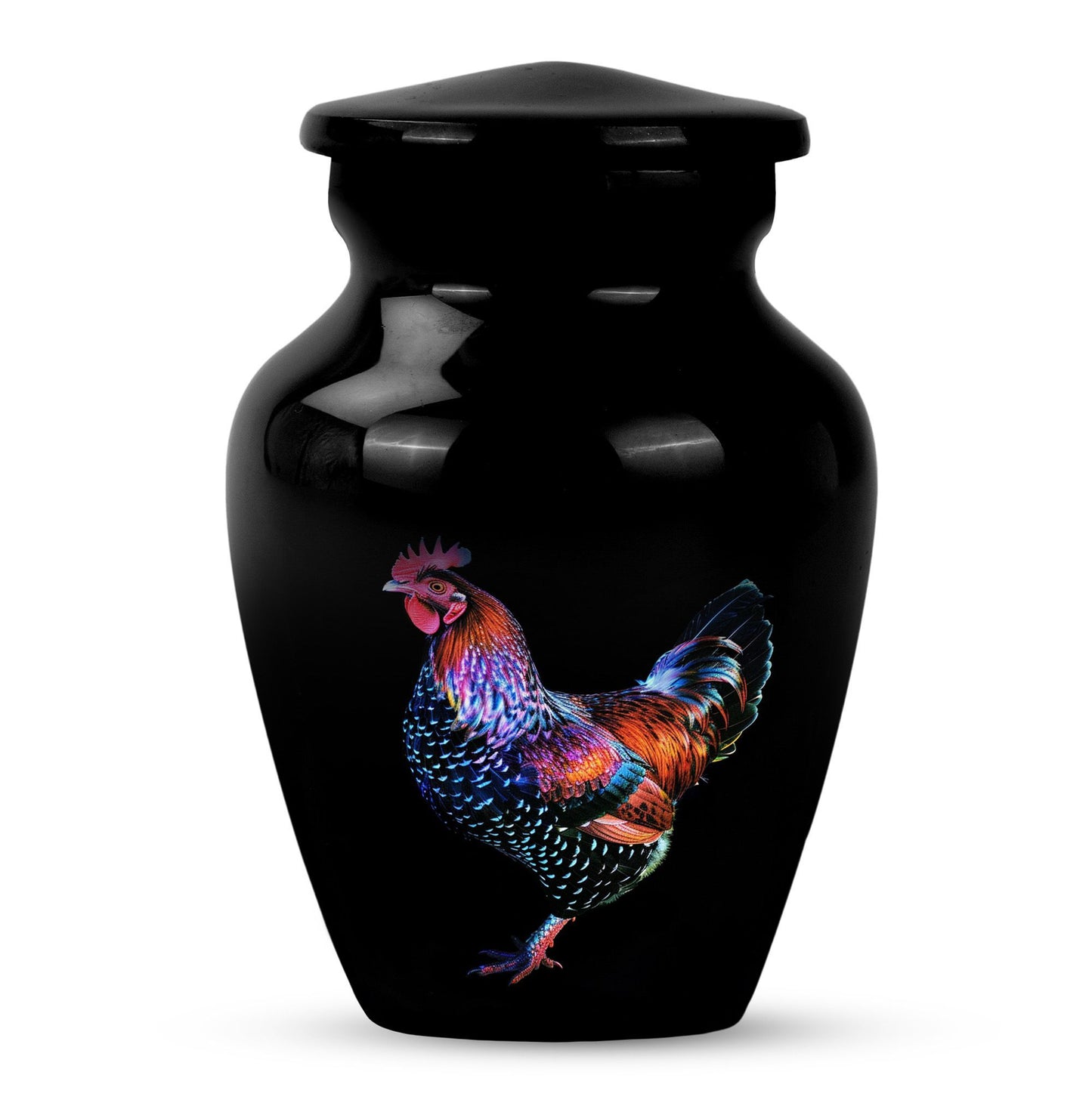Classic 10-inch chicken-themed memorial urn.