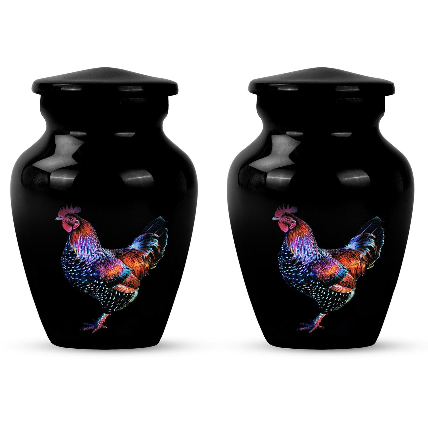 Classic 10-inch chicken-themed memorial urn.