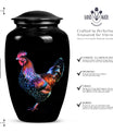 Classic 10-inch chicken-themed memorial urn.