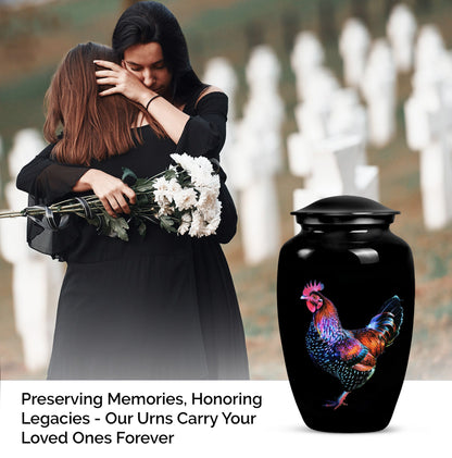 Classic 10-inch chicken-themed memorial urn.