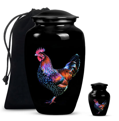 Classic 10-inch chicken-themed memorial urn.