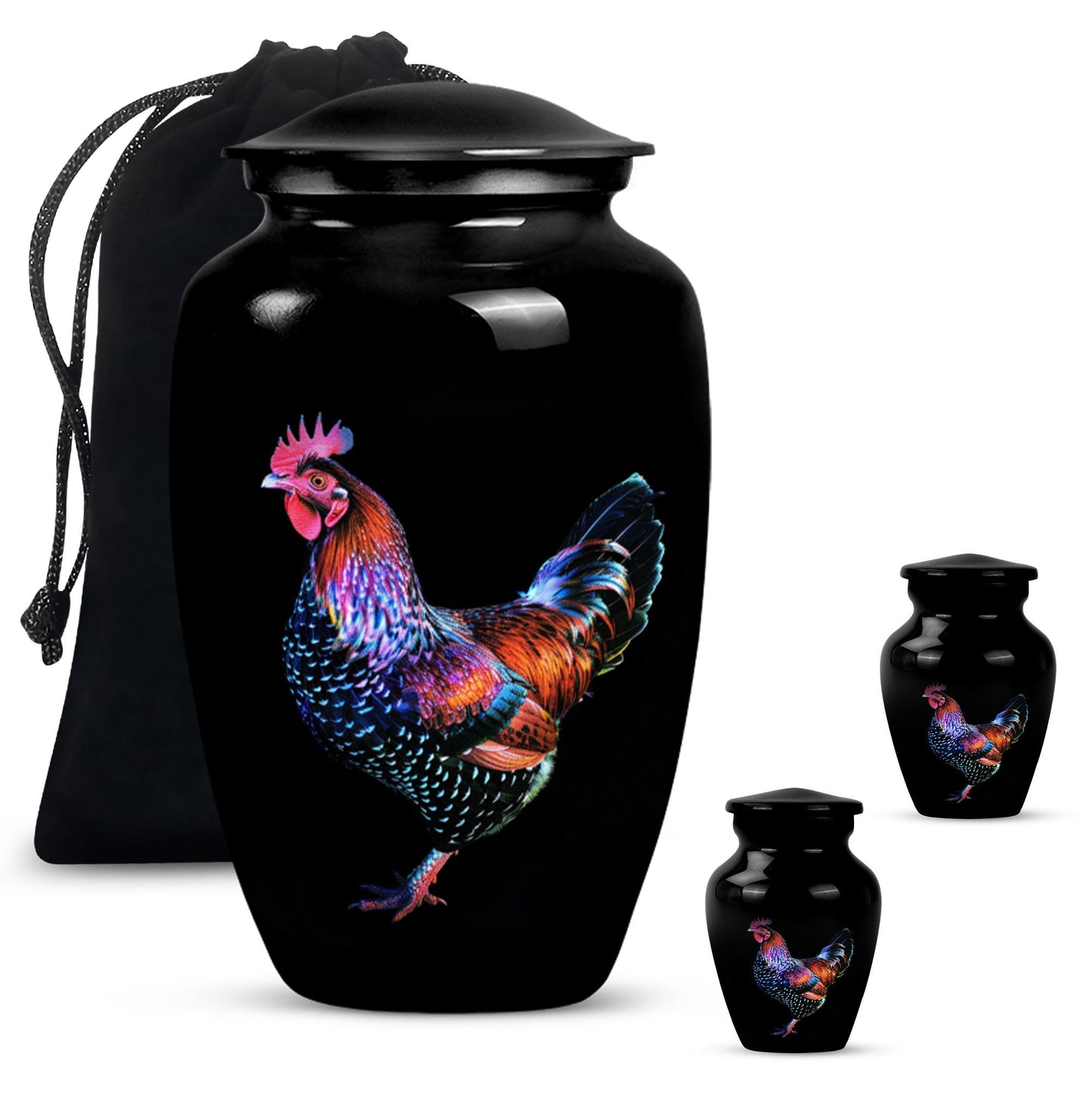 Classic 10-inch chicken-themed memorial urn.