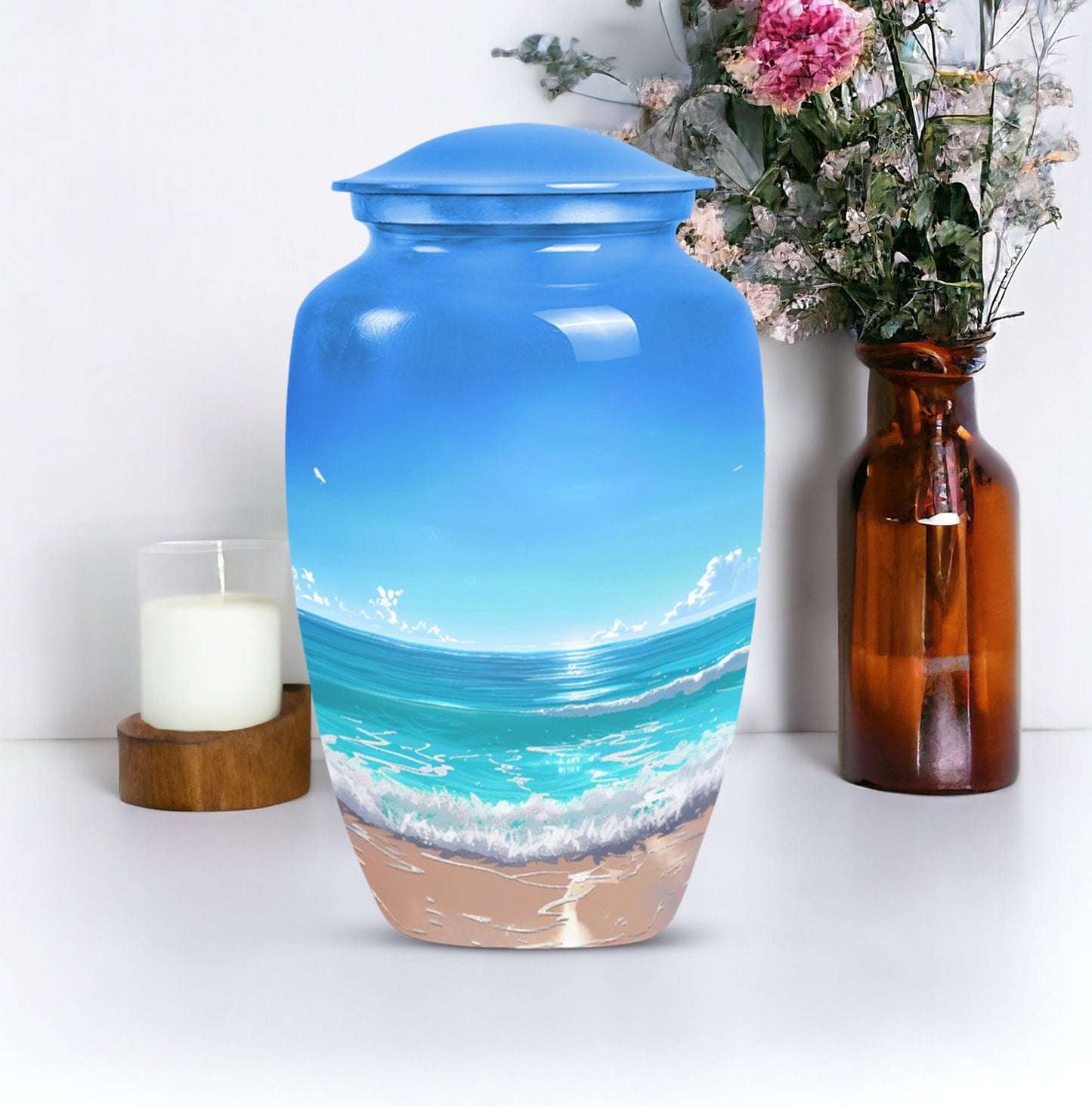 Beach Urn, flower-themed 