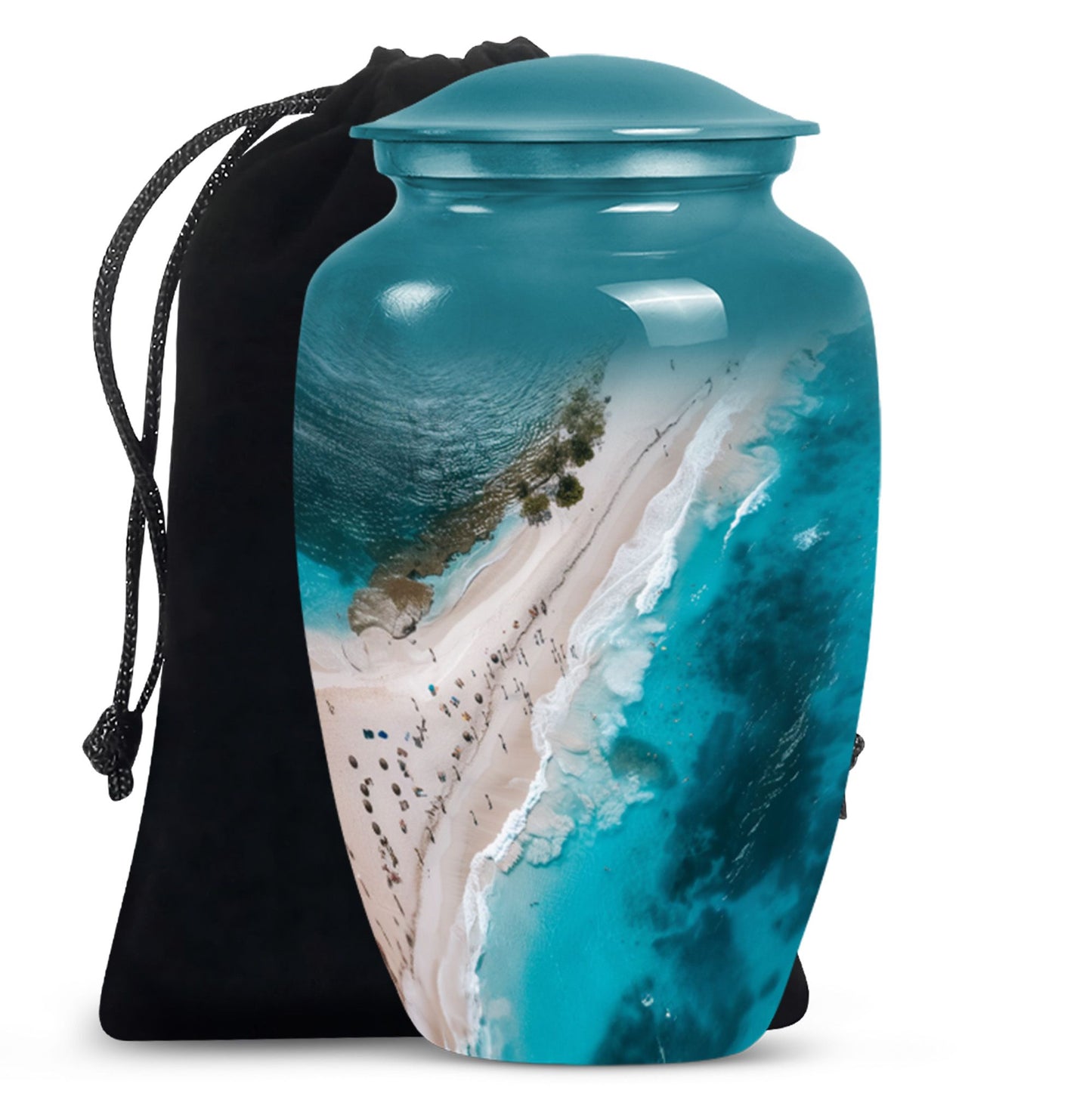 10-inch classic aluminium beach urn with floral theme.
