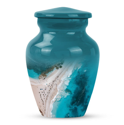 10-inch classic aluminium beach urn with floral theme.