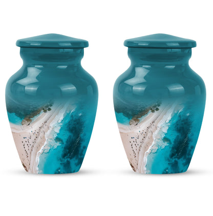 10-inch classic aluminium beach urn with floral theme.