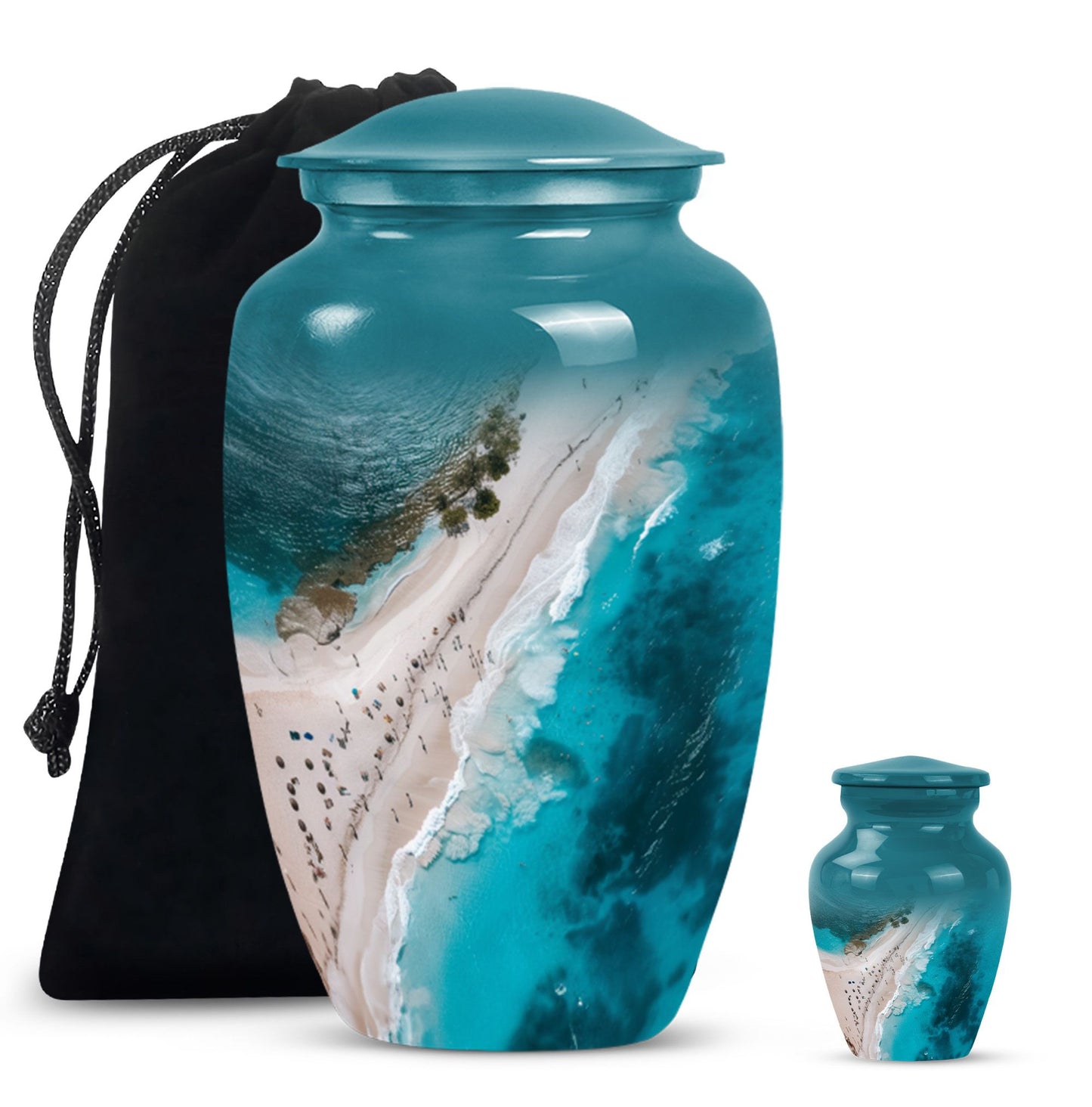 10-inch classic aluminium beach urn with floral theme.