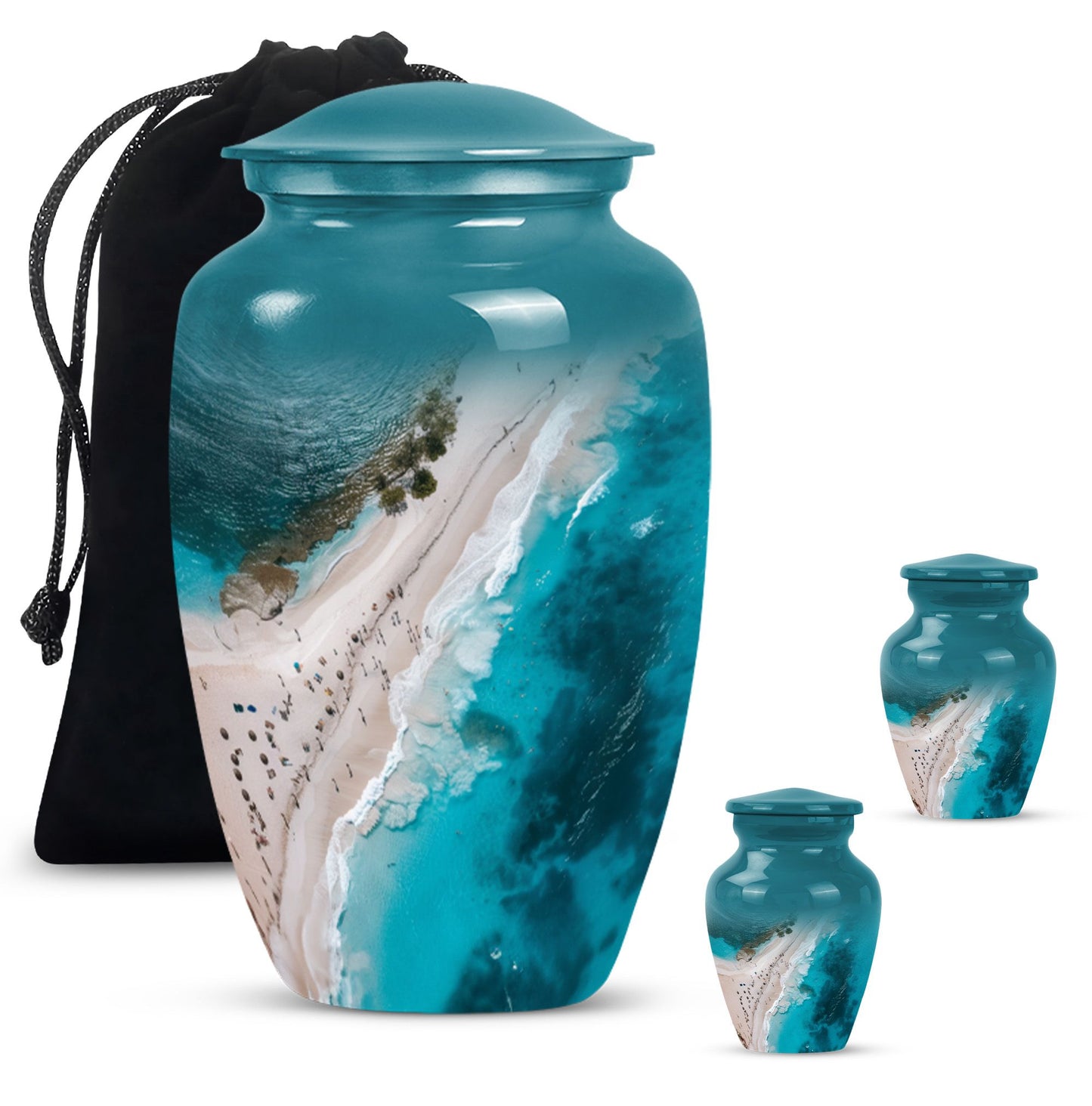 10-inch classic aluminium beach urn with floral theme.
