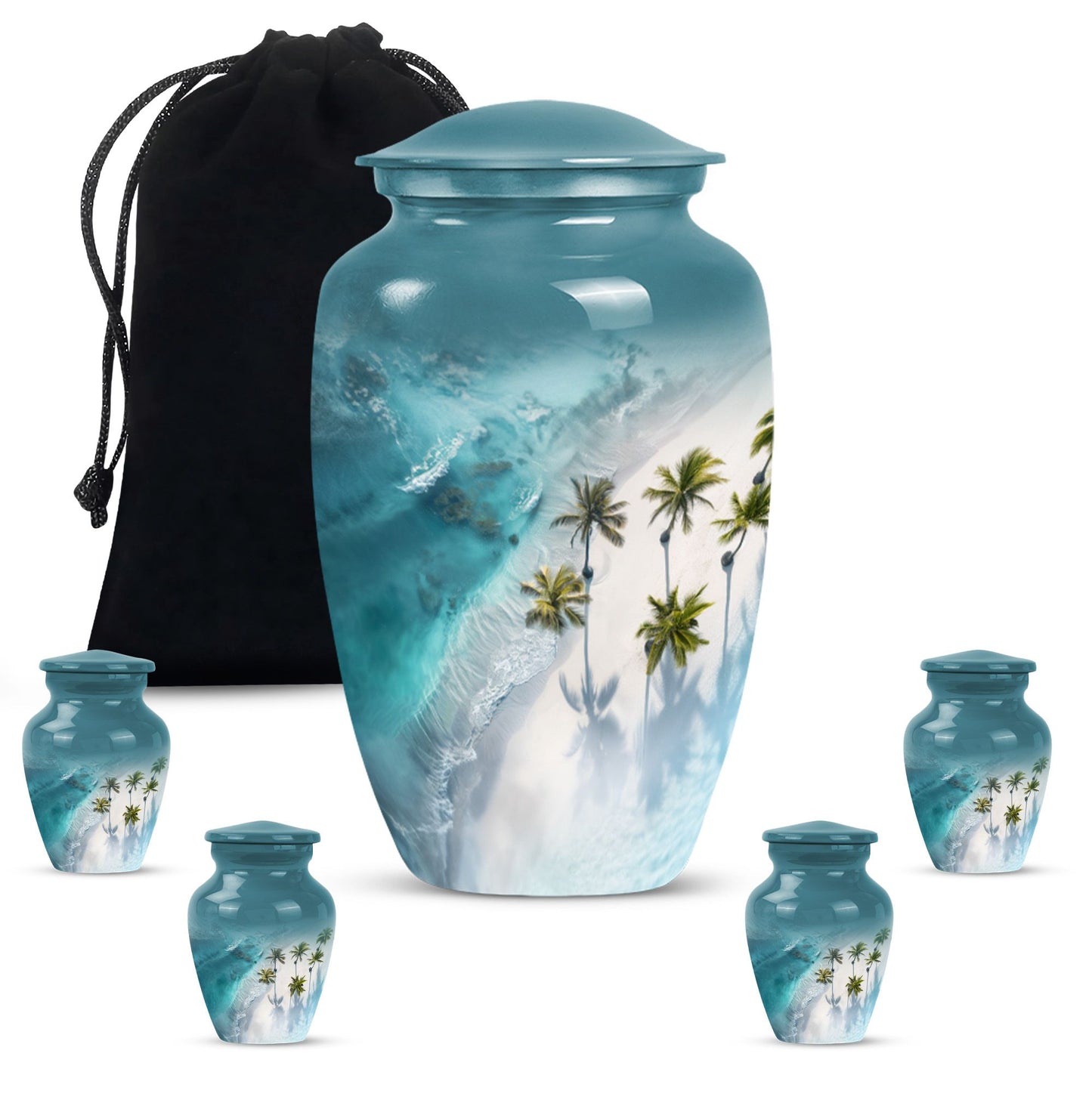 Beach Theme Large Urn With 4 Keepsake Urn