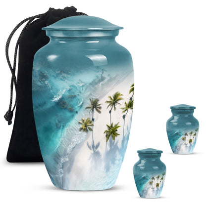 Beach Theme Large Urn With 2 Keepsake Urn