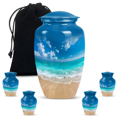 Classic 10-inch floral beach urn for adult ashes, 