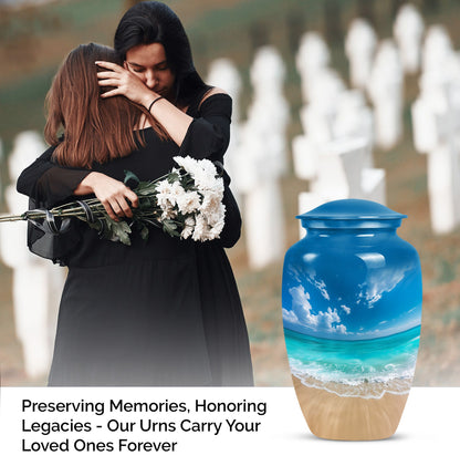 Classic 10-inch floral beach urn for adult ashes, 
