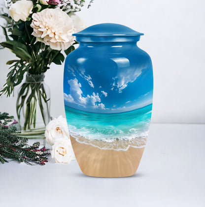 Classic 10-inch floral beach urn for adult ashes, 