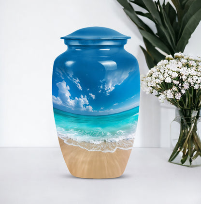 Classic 10-inch floral beach urn for adult ashes, 