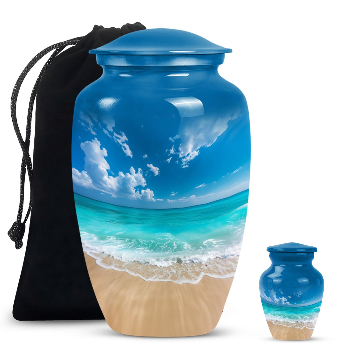 Classic 10-inch floral beach urn for adult ashes, 