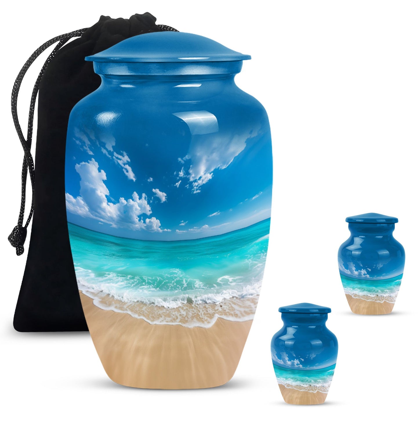 Classic 10-inch floral beach urn for adult ashes, 