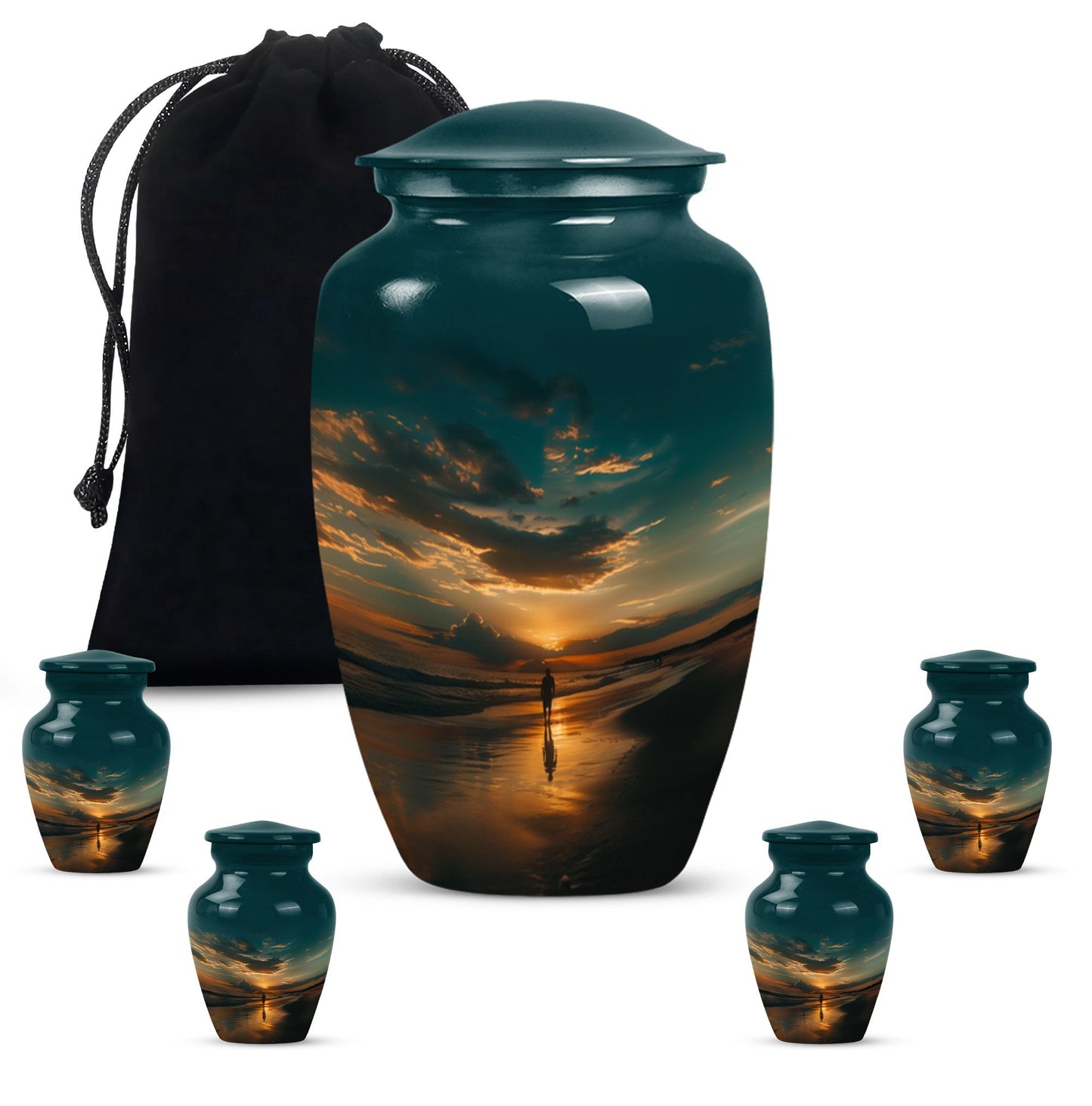 Beach Theme Large Urn With 4 Keepsake Urn