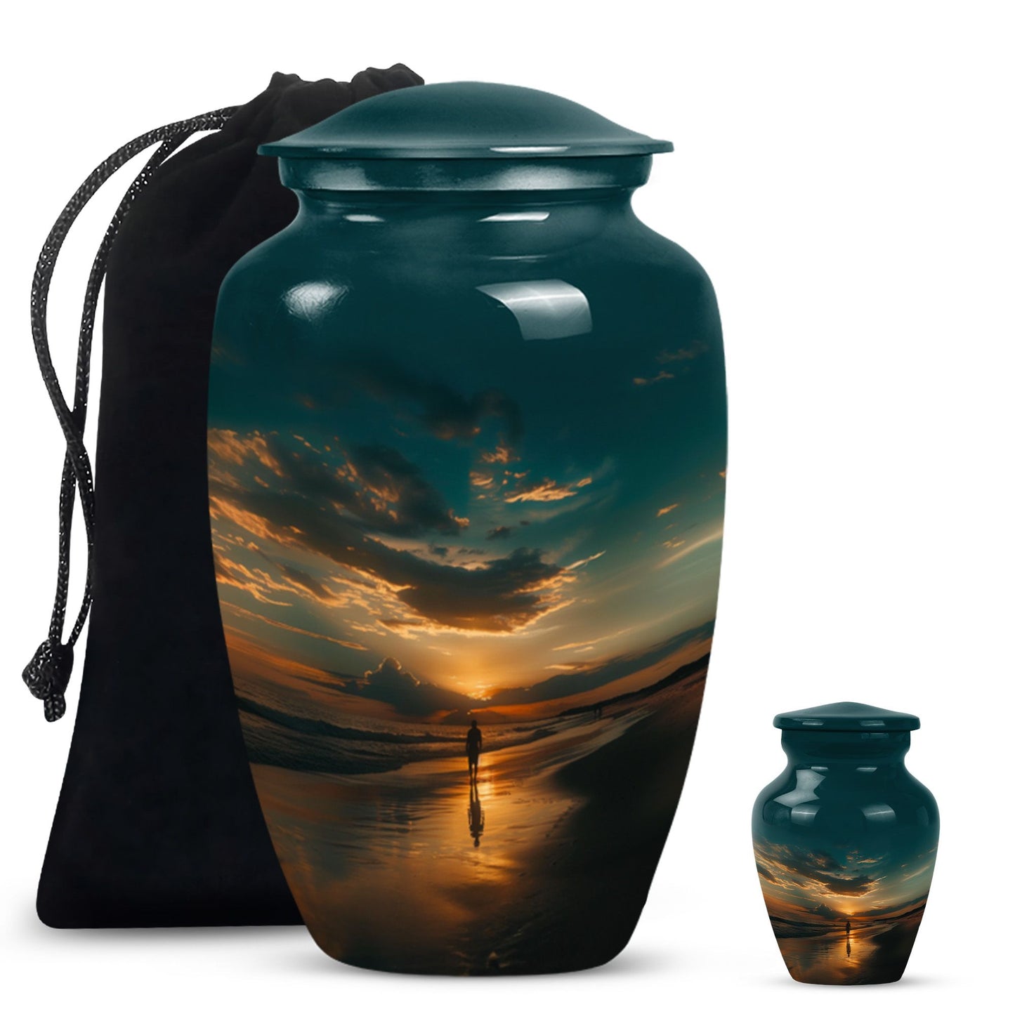 Beach Theme Large Urn With 1 Keepsake Urn